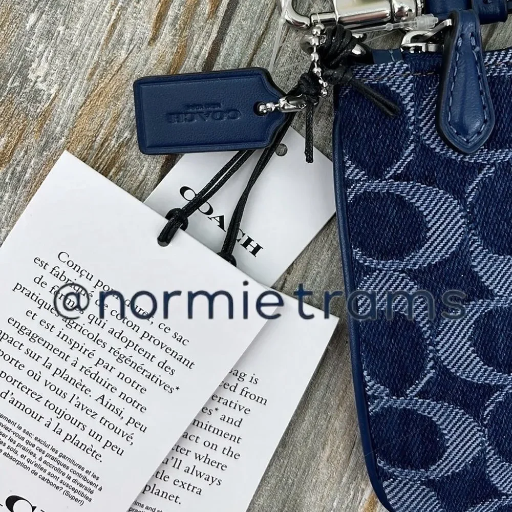 Coach Large Denim Blue Wristlet in Denim Signature Canvas Walker Bag Purse